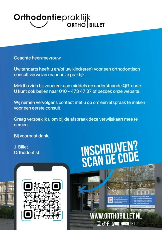 Digitale verwijskaart Orthodontiepraktijk Ortho Billet